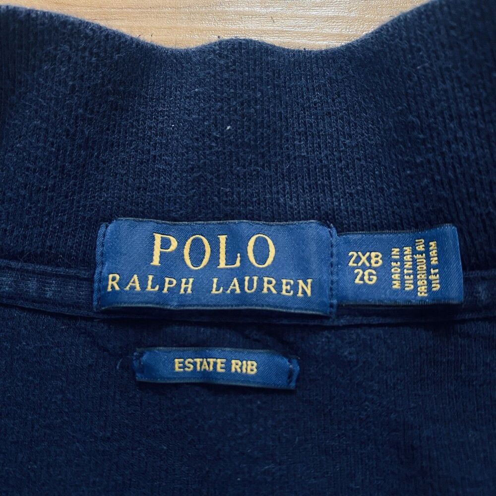 Polo Ralph Lauren Mens 2XB Navy Blue Estate Rib 1/4 Zip Sweater Preppy Pony Logo - Picture 6 of 16